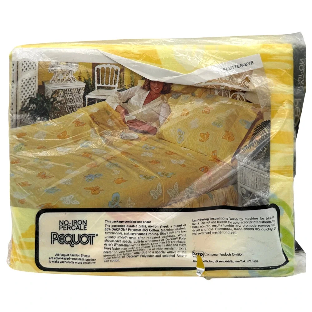 Vintage Pequot Flutter Bye DOUBLE Flat Sheet Butterfly Spring Mills NOS Sealed